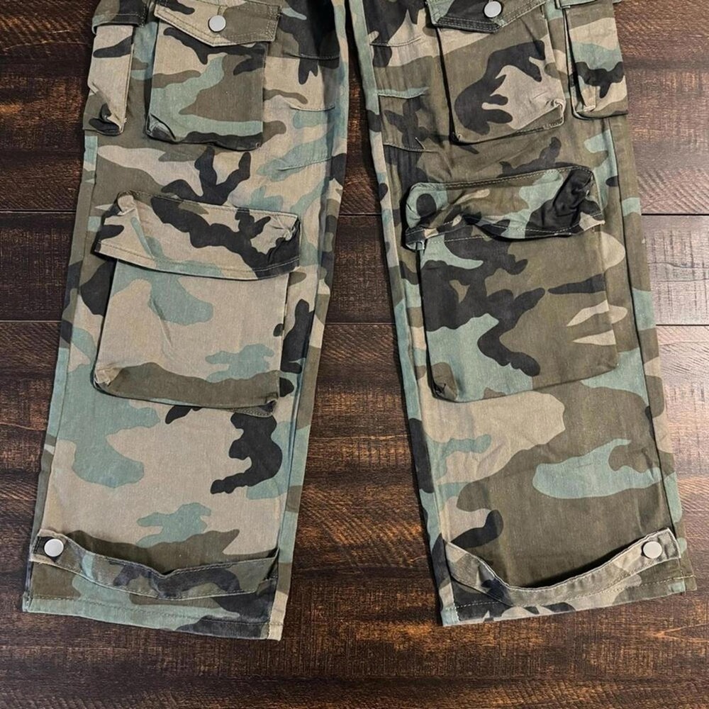 Rhinestone Fringe Camo Cargo Pants Small Green Streetwear Y2K Baddie Gorpcore - Picture 5 of 16